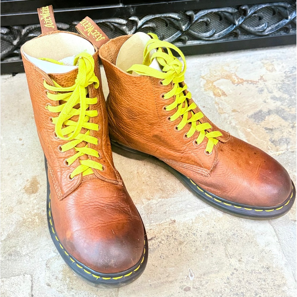 Dr Martens Pascal Virginia Tumbled Leather 1460 Boots Tan Brown Yellow Lace US 9
